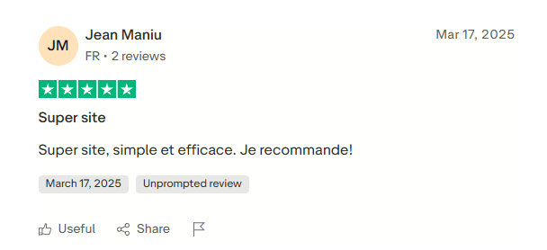 Avis Trustpilot Yonibet - paiement en quelques minutes